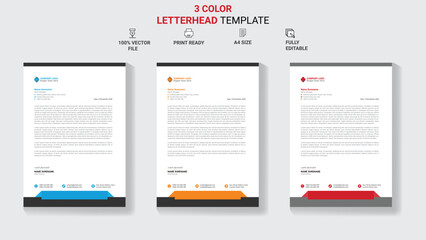 Unique Corporate Letterhead Template Design With Color Variation.