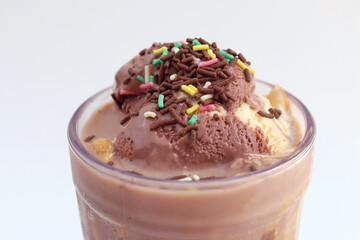 Delicious and sweet ice cream chocolate milkshake isolated on white background