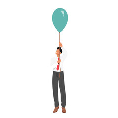 Adventurous Businessman Character Soaring Above The Clouds On A Colorful Balloon, Defying Gravity, Vector Illustration