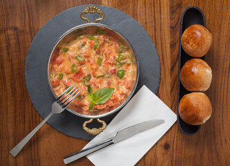 spicy turkish omlette, traditional turkish meal. menemen.