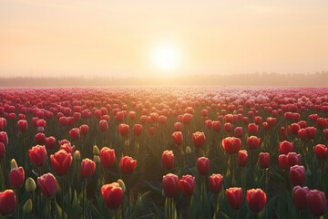 Fototapeta na wymiar tulip field Colorful as the sun approaches sunset, Generative AI