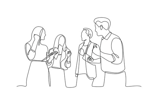 Single one line drawing working together, discussing business. Meeting of colleagues. Coworking, teamwork concept. Continuous line draw design graphic vector illustration.