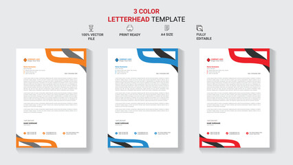 Unique Corporate Letterhead Template Design With Color Variation.