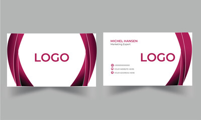 Business card design white background design color purple.