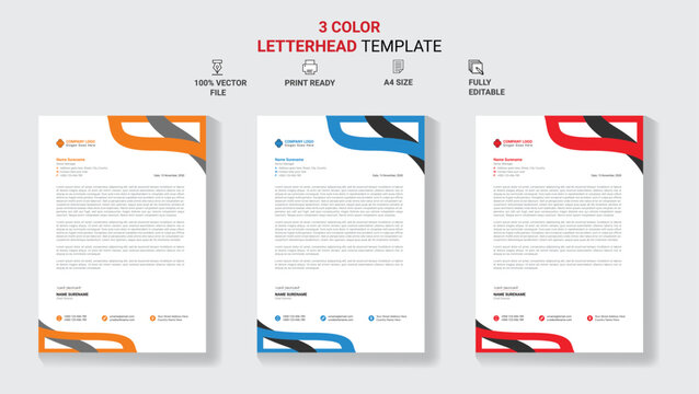 Unique Corporate Letterhead Template Design With Color Variation.