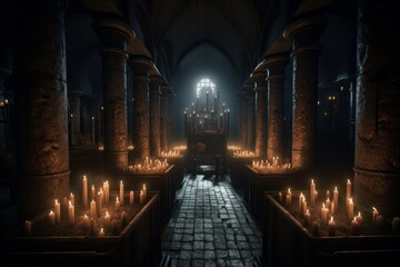 Crypt interior grave candles. Generate Ai - obrazy, fototapety, plakaty