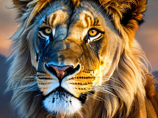 Fototapeta premium A serene picture that frames a profoundly powerful moment of a lion