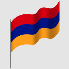 Waved Armenia flag. Armenian flag on flagpole. Vector emblem of Armenia