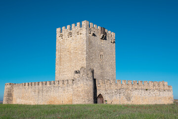 El majestuoso castillo medieval del siglo XI en la villa de Tiedra, región de Castilla y León,...