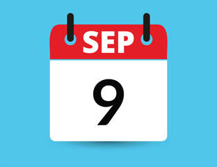 September 9. Flat icon calendar isolated on blue background. Date and month vector illustration