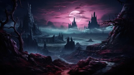 Obraz premium Mysterious and beautiful scenery with vegetation game art