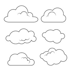 Set of different clouds in black lines for coloring page