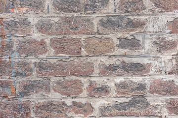Fototapeta premium Red, White, Green, Pink, Paint, Mold, Wall Background. Old Grungy Brickwork Horizontal Texture. Brickwall Backdrop. Structure With Broken Stucco And Plaster.