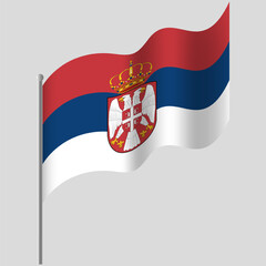 Obraz premium Waved Serbia flag. Serbia flag on flagpole. Vector emblem of Serbia