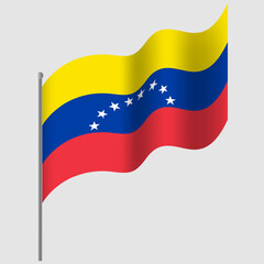 Waved Venezuela flag. Venezuela flag on flagpole. Vector emblem of Venezuela