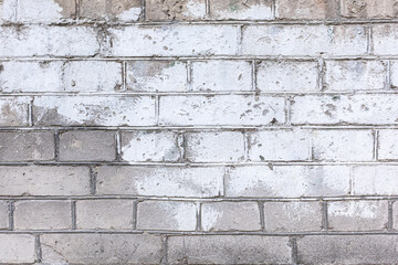Red, White, Green, Pink, Paint, Mold, Wall Background. Old Grungy Brickwork Horizontal Texture. Brickwall Backdrop. Structure With Broken Stucco And Plaster.