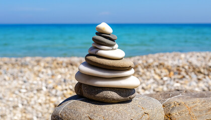 pyramid of stones on the beach