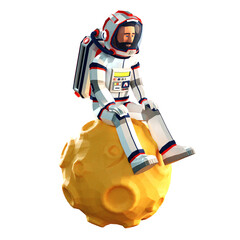 Sad astronaut in spacesuit sitting on the moon - cartoon isolated 3D illustration. © Agor2012