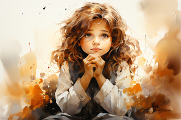 small cute angel praying in watercolor design