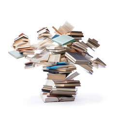 Books flying in a stack isolated on a white background