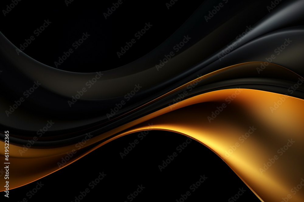 Poster Abstract black background with gold wave. Generative AI
