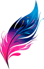 Obraz premium Watercolor bright feather in neon colors. Bright feather of a firebird or peacock.GENERATED AI