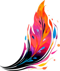 Watercolor bright feather in neon colors. Bright feather of a firebird or peacock.GENERATED AI