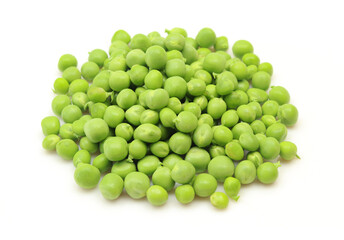 Pile of fresh green peas isolated on white background