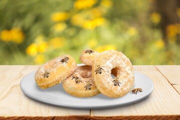 A dangerous Wasp on sweet food outdoor