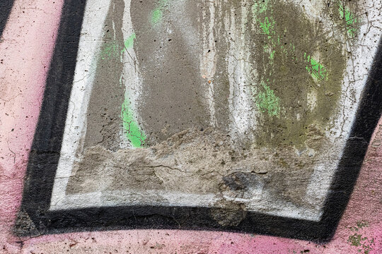 Urban Wall With Creative Graffiti Street Art. Background And Painted Lines And Draw. Abstract Grunge Modern Grafitty Wallpaper. Abstract Plastered Wall Web Banner. Design Element.