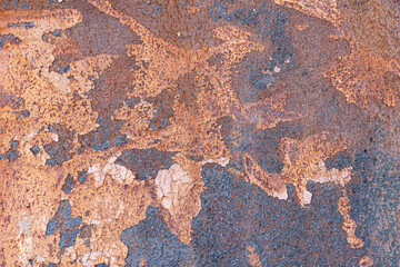 Aged copper plate texture with color patina stains. Old worn metal background. Oxidized metal. Corrosive Rust on old iron.
