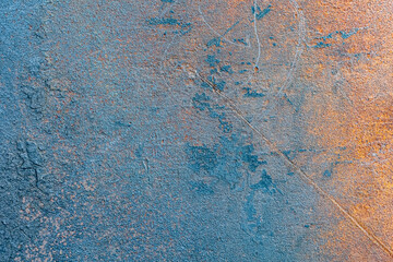 Aged copper plate texture with color patina stains. Old worn metal background. Oxidized metal....
