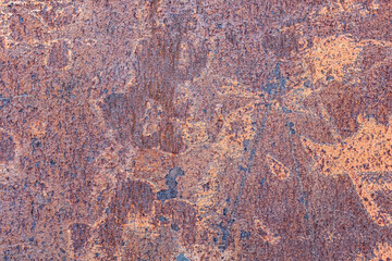Aged copper plate texture with color patina stains. Old worn metal background. Oxidized metal. Corrosive Rust on old iron.