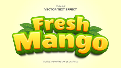 fresh mango editable 3d text effect with yellow and green color