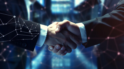Businessmen handshake with partner, greeting, deal, merger and acquisition, joint venture concept, for business, finance and investment, teamwork. ai generative - obrazy, fototapety, plakaty