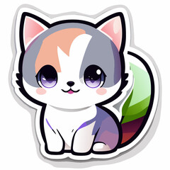Cute cat sticker. Vector illustration in cartoon style isolated on white background.