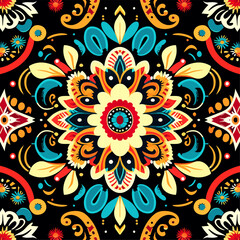 Ethnic floral seamless pattern. Hand drawn ornamental background. Vector illustration