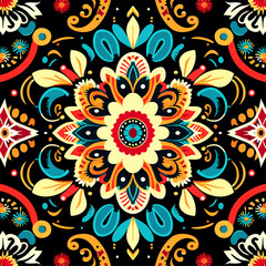 Ethnic floral seamless pattern. Hand drawn ornamental background. Vector illustration