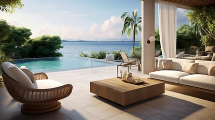 Fototapeta premium Luxury terrace with breath-taking view of the sea lagoon