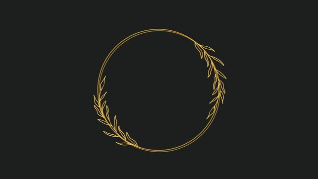Elegant hand drawn floral wreath animation on black background for wedding invitation or Valentine's day