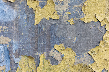 Street Wall Texture Background. Painted Distressed Wall Surface. Grunge Background. Shabby Building Facade With Damaged Plaster. 