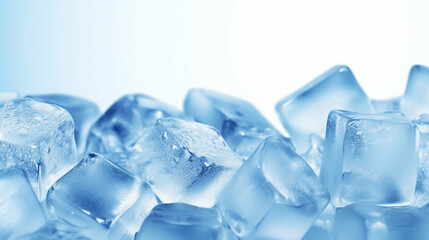 Ice cubes on blue background. Concept of cold drinks.
Concept of ice cubes pile mockup.