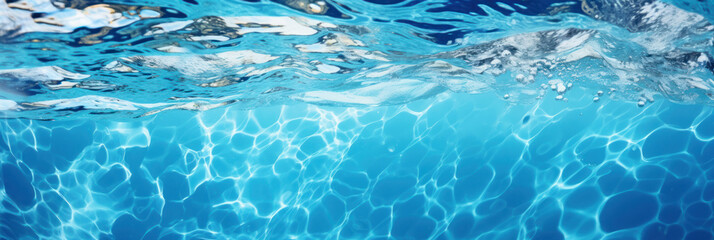 banner of water texture on swimming pool underwater. summer.
