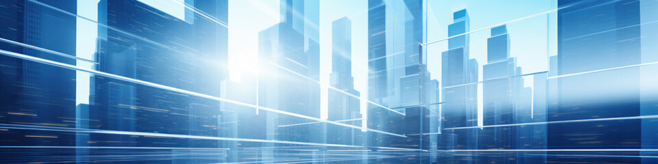 Fototapeta na wymiar banner of city with skyscrapers and futuristic office buildings. abstract design