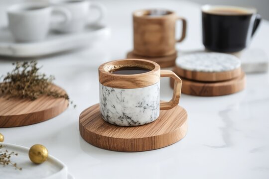 Tea wooden cup. Generate Ai