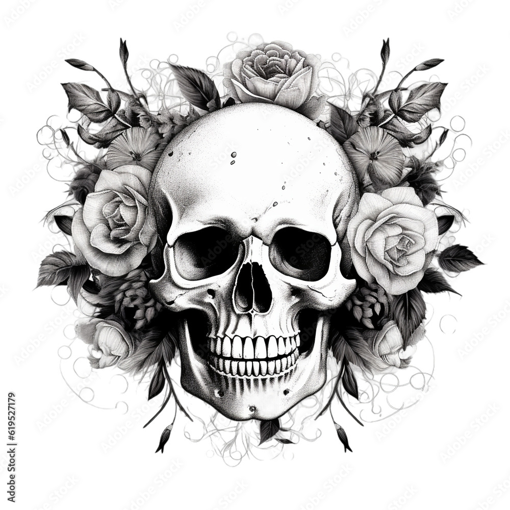 Wall mural dia de los muertos (isolated png cut out of a day of the dead), with sugar skull isolated on white, 