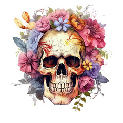 Dia de Los Muertos (Isolated PNG cut out of a Day of the dead), with sugar skull isolated on white, generative ai