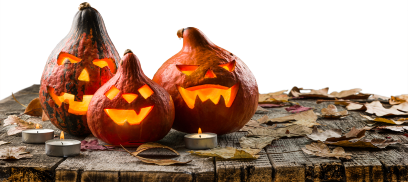 Halloween  pumpkin on desk with scary background