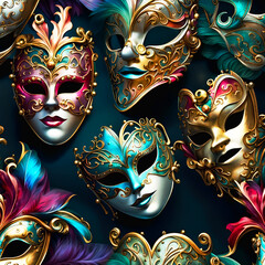 Venetian carnival masks. Edited AI generated image - 619527763
