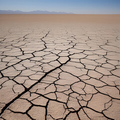 the dry and cracked ground on the desert caused by global warming